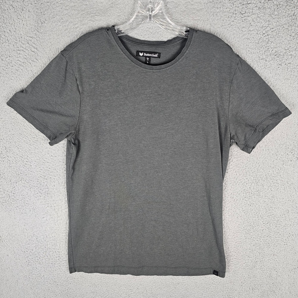 Buttercloth T-Shirt Mens L Gray Slim Fit Short Sleeve Crew Neck Knit Tee